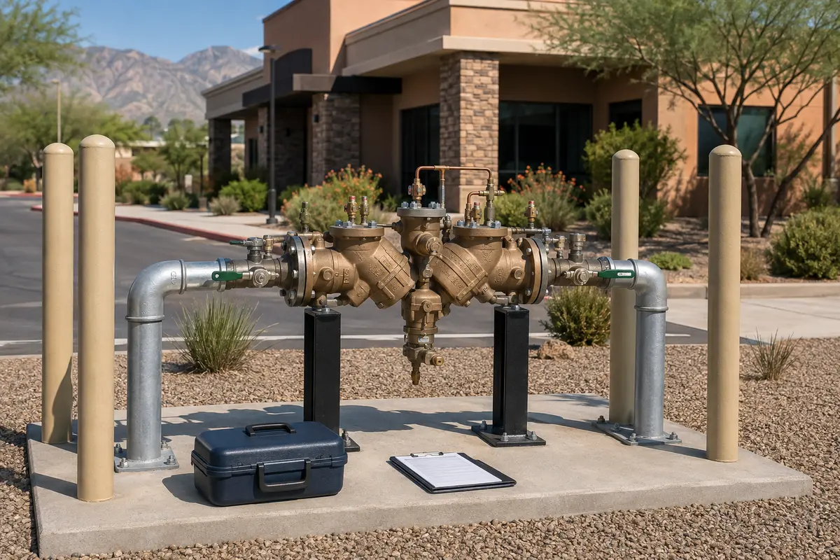 Commercial backflow prevention assembly at a Northwest Tucson property